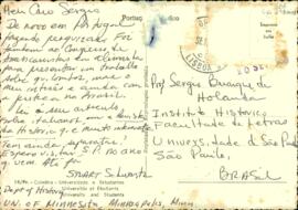 Cartão postal de Stuart Schuartz a Sérgio Buarque de Holanda