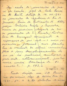 Fragmento e resumo de carta de João da Costa Ferreira de Brito a D. Aires de Saldanha de Albuquerque Coutinho Matos e Noronha