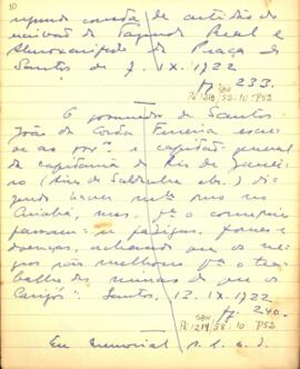 Resumo de carta de João Costa Ferreira (de Brito) a D. Aires de Saldanha de Albuquerque Coutinho Matos e Noronha