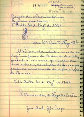 Parecer de José Antônio Gonçalves Prego a Felipe José Nogueira Coelho
