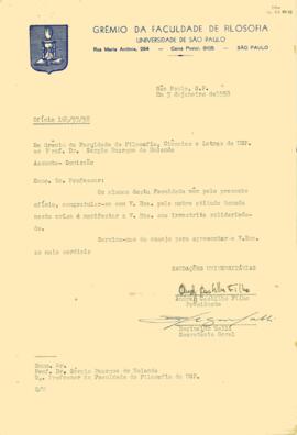Solidariedade a Sérgio Buarque de Holanda pelo Grêmio da Faculdade de Filosofia, Ciências e Letras da Universidade de São Paulo