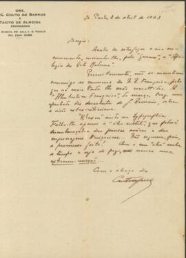 Carta de Antônio Carlos Couto de Barros a Sérgio Buarque de Holanda
