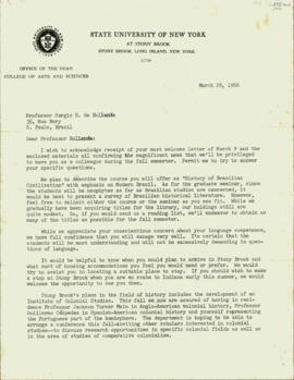 Carta, em inglês, de Stanley R. Ross, Reitor da State University of New York, a Sérgio Buarque de Holanda