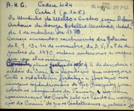 Resumo da carta de Martinho de Melo e Castro a D. Luiz Antônio de Souza Botelho Mourão