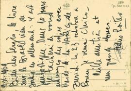 Cartão postal, em francês, de Fulvio Roiter a Sérgio Buarque de Holanda