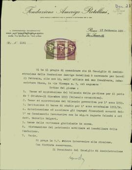 Carta, em italiano, da Fondazione Amerigo Rotelini a Sérgio Buarque de Holanda