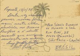 Cartão postal de Lucy Maffei Hutter a Sérgio Buarque de Holanda