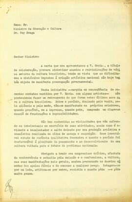 Carta de signatários diversos da área cultural ao Ministro Ney Braga