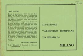 Cartão de All' Editore Valentino Bompiani