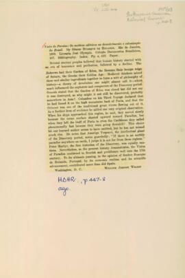 Resenha de Willian Jerome Wilson, sobre o livro "Visão do Paraíso"