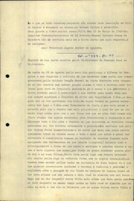 Registro de Aguirre de uma carta de Manoel Caetano Homem de Macedo