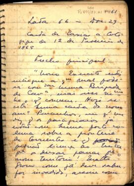 Fragmento de carta de Caxias a Cotegipe