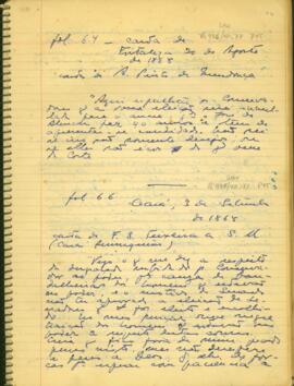 Fragmento de carta de F. S. Teixeira a Saldanha Marinho