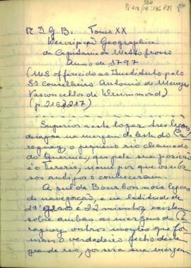 "Descrição da Capitania de Mato Grosso, ano de 1797"