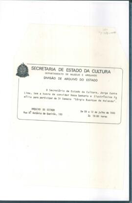Convite da Secretaria de Estado da Cultura para participação na IV Semana "Sérgio Buarque de Holanda"