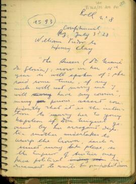 Carta confidencial de Willian Tudor a Henry Clay