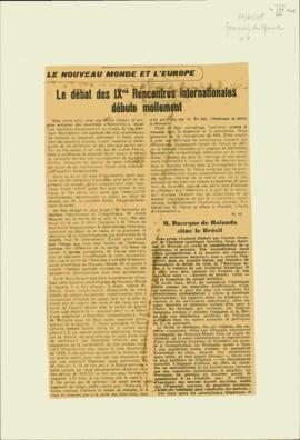 "Le débat des IXme Rencontres Internationales débute mollement – M. Buarque de Holanda situe le Brésil"
