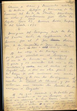 Fragmentos, em espanhol, da "Description del Paraguay desde la Boca del Jauru hasta la confluência del Paraná"