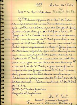 Carta de Francisco Xavier Ribeiro em resposta a D. João Carlos Augusto D' Oeynhausen