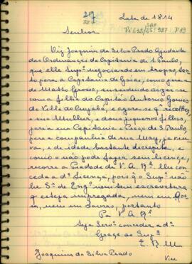 Carta de Joaquim da Silva Prado a S. Majestade