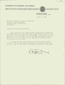 Carta, em inglês, de E. Bradford Burns, da Universidade da Califórnia, a Sérgio Buarque de Holanda
