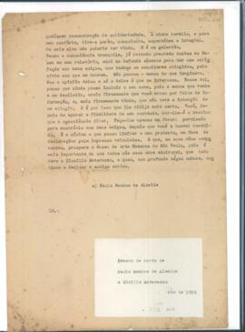 Fragmento de carta de Paulo Mendes de Almeida a [Cicillo Matarazzo]