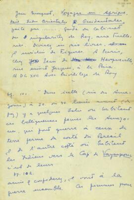 Fragmento, em francês, do livro "Voyages en Afrique, Asie, Indies Orientales et Occidentales"