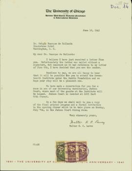 Carta, em inglês, de Walter H. C. Laves a Sérgio Buarque de Holanda