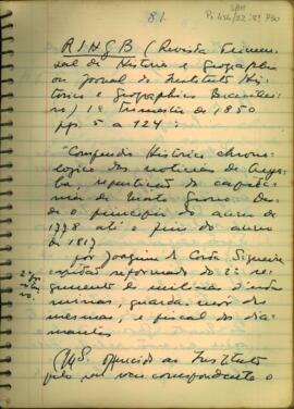 "Compêndio Histórico Cronológico das Notícias de Cuiabá, repartição da Capitania de Mato Grosso. Desde o princípio do ano de 1778 até o fim do ano de 1817"