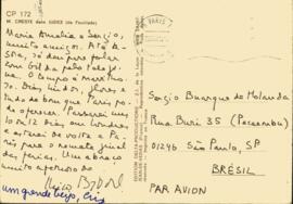 Cartão postal de Francisco de Assis Barbosa a Sérgio Buarque de Holanda