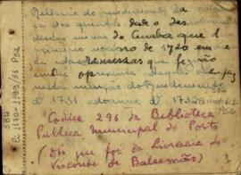 Referência da relação dos rendimentos da cobrança do quinto e das remessas de 1720 a 1732