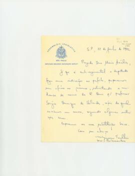 Carta de Myriam a Maria Amélia Alvim Buarque de Holanda.