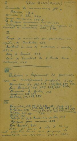 Índice temático referente a documentos históricos