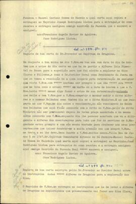 Registro de uma carta do Capitão Comandante Antônio de Sá Pereira