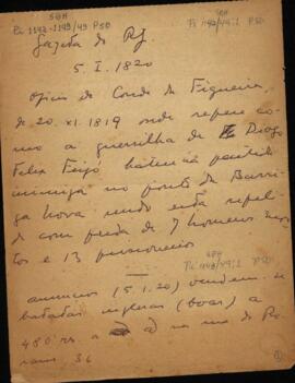 Excertos sobre o ofício do Conde da Figueira referente a vitória da Guerrilha de Diogo Felix Feijó