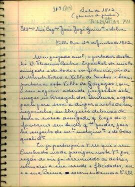 Carta de Antônio Felix ao Capitão João José Guimarães e Silva