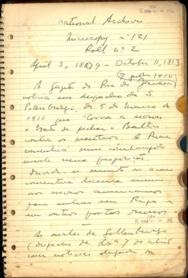 Fragmento de despacho informando sobre notícia proveniente da Inglaterra