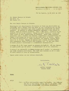Carta de Antônio Callado a Sérgio Buarque de Holanda