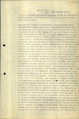 Registro de uma nomeação do Capitão Comandante Antônio de Sá Pereira