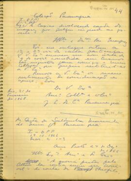 Fragmento de carta de Saldanha Marinho a J. L. da C. Paranaguá