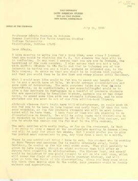 Carta, em inglês, de Richard M. Morse, da Yale University, a Sérgio Buarque de Holanda