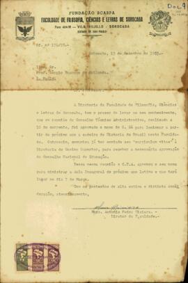 Aprovação para lecionar História do Brasil na Faculdade de Filosofia, Ciências e Letras de Sorocaba