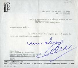 Ofício da Editora Brasiliense à Maria Amélia Alvim Buarque de Holanda.