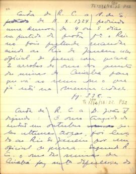Resumo de carta de D. Rodrigo Cesar a D. Aires de Saldanha
