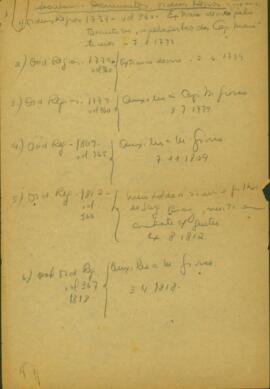 Referências de um catálogo de documentos, cartas e ordens régias