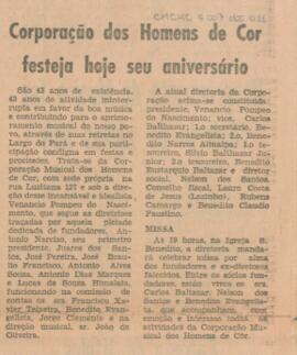 Corporação dos Homens de Cor festeja hoje seu aniversário